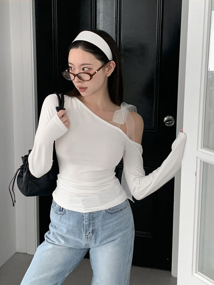 MS60416 Soft ribbon shoulder top