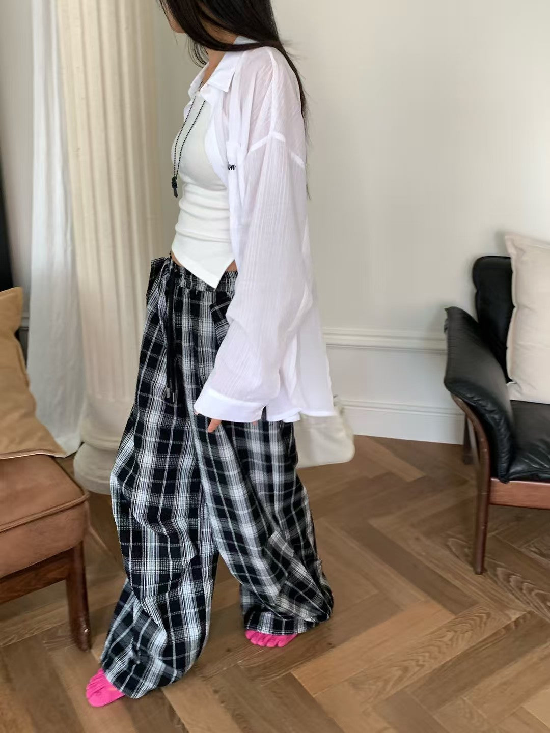 MS60707 Retro checked trousers