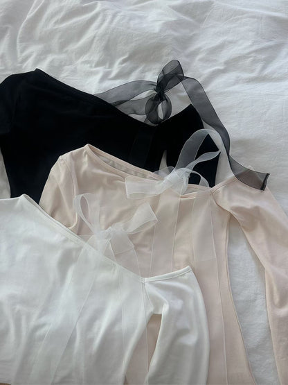 MS60416 Soft ribbon shoulder top