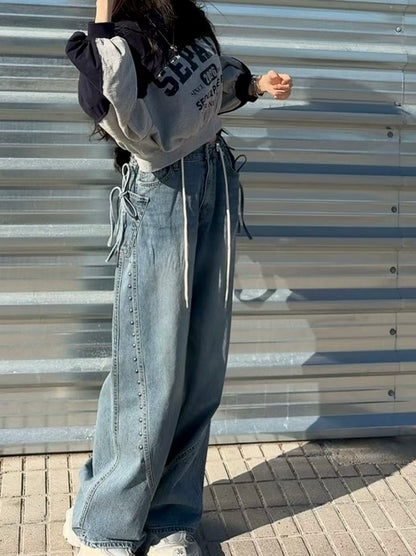 MS60223 Denim ribbon straight pants