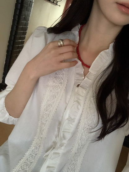 MS60315 Vintage lace ruffle blouse