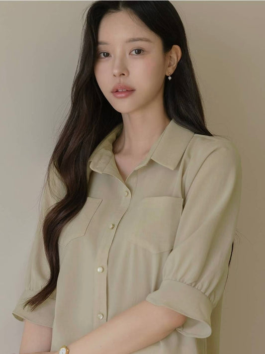 MS50861 Collar pockets blouse