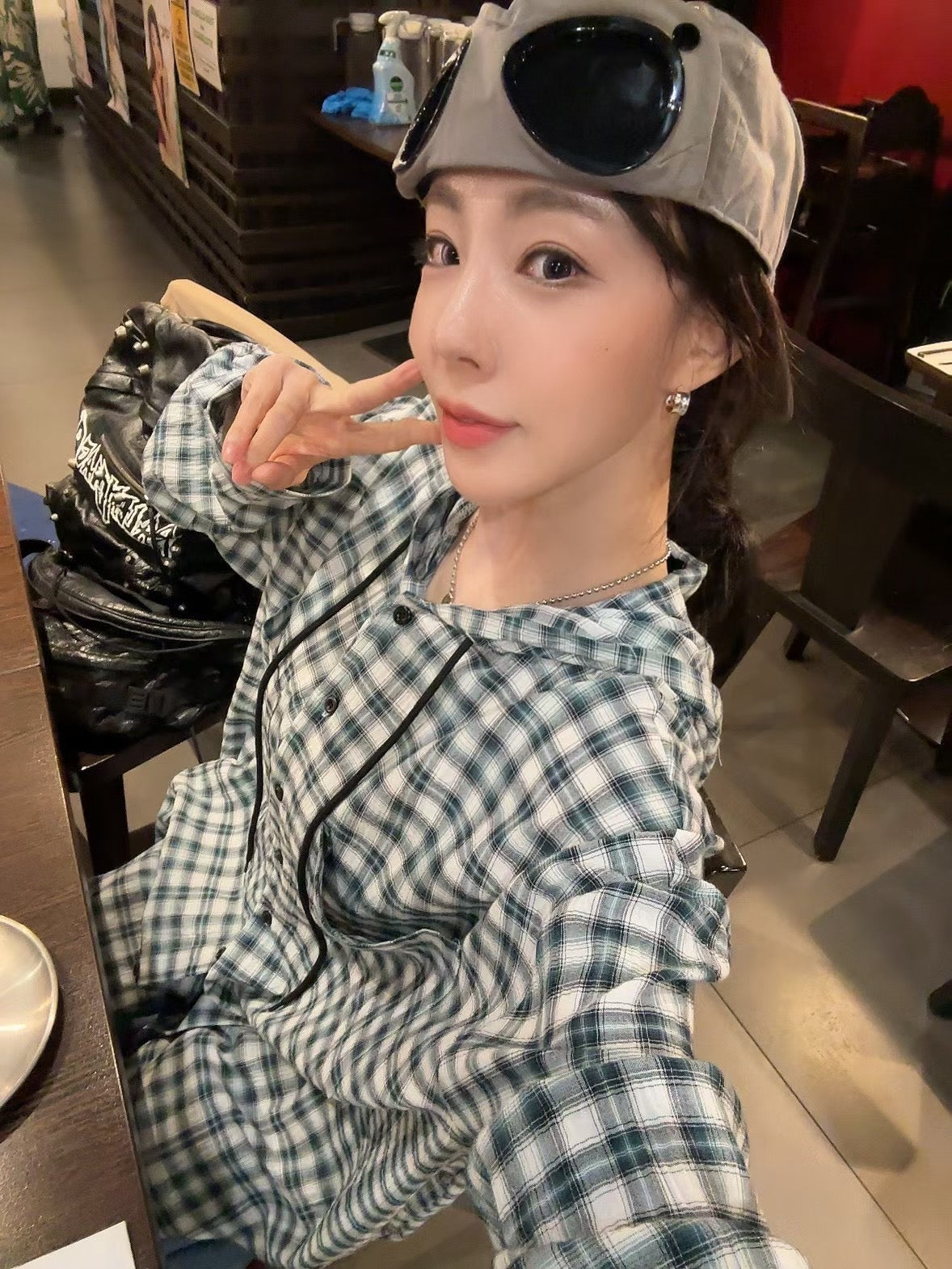 MS50813 Checked hoodie outer