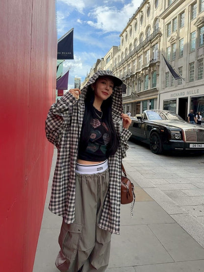 MS50813 Checked hoodie outer