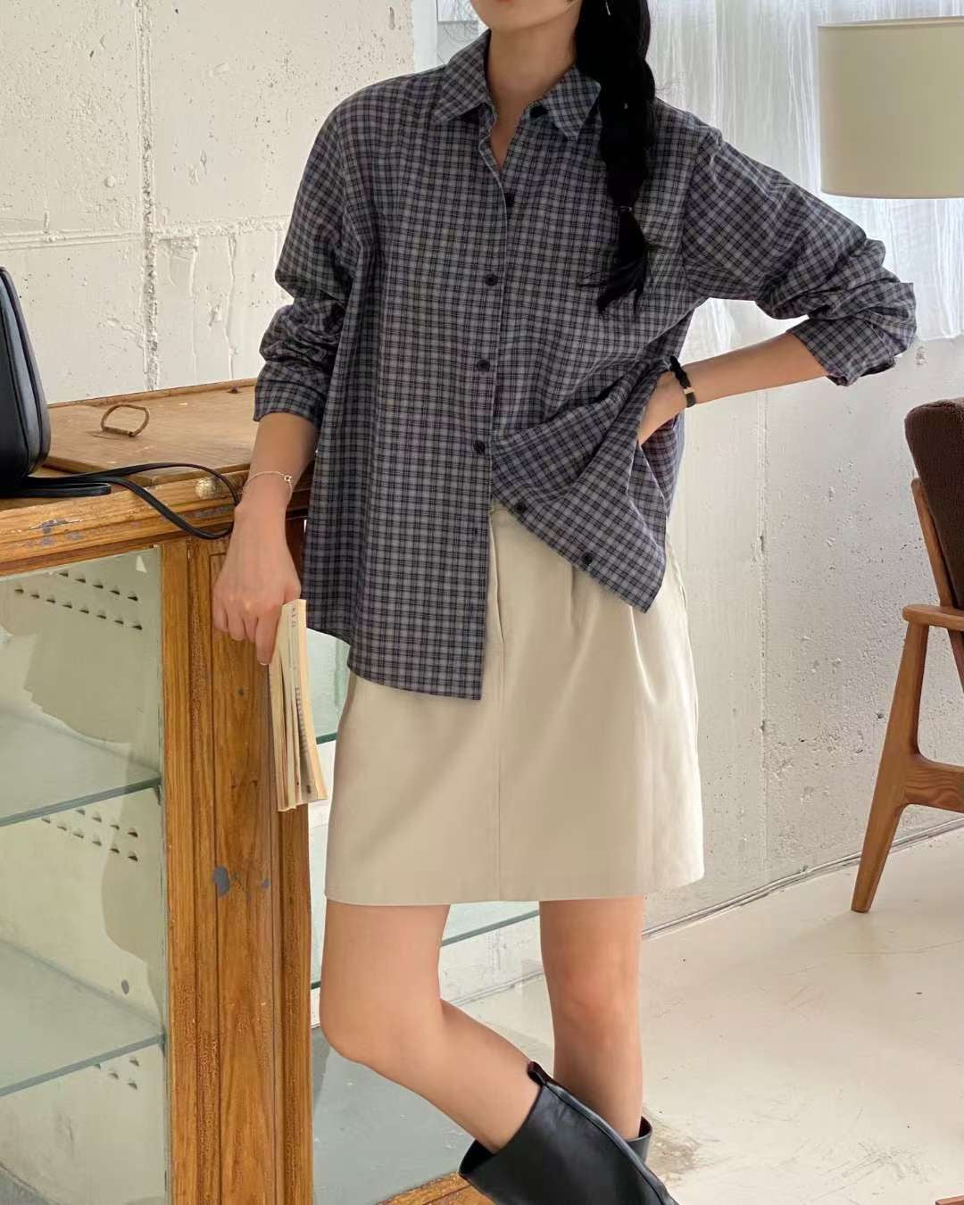 MS50825 Vintage checked blouse