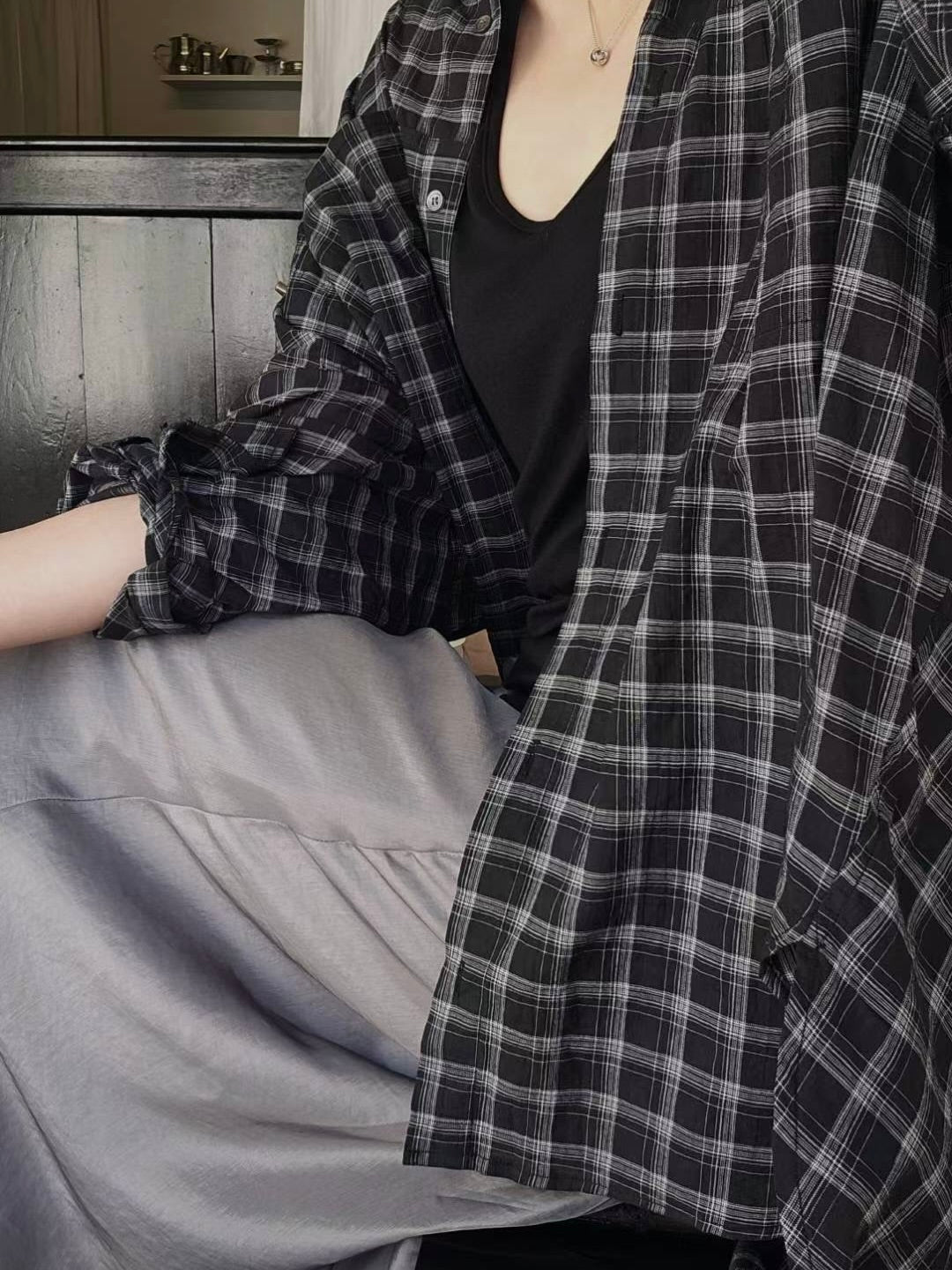 MS50834 Signature lattice wrinkled blouse