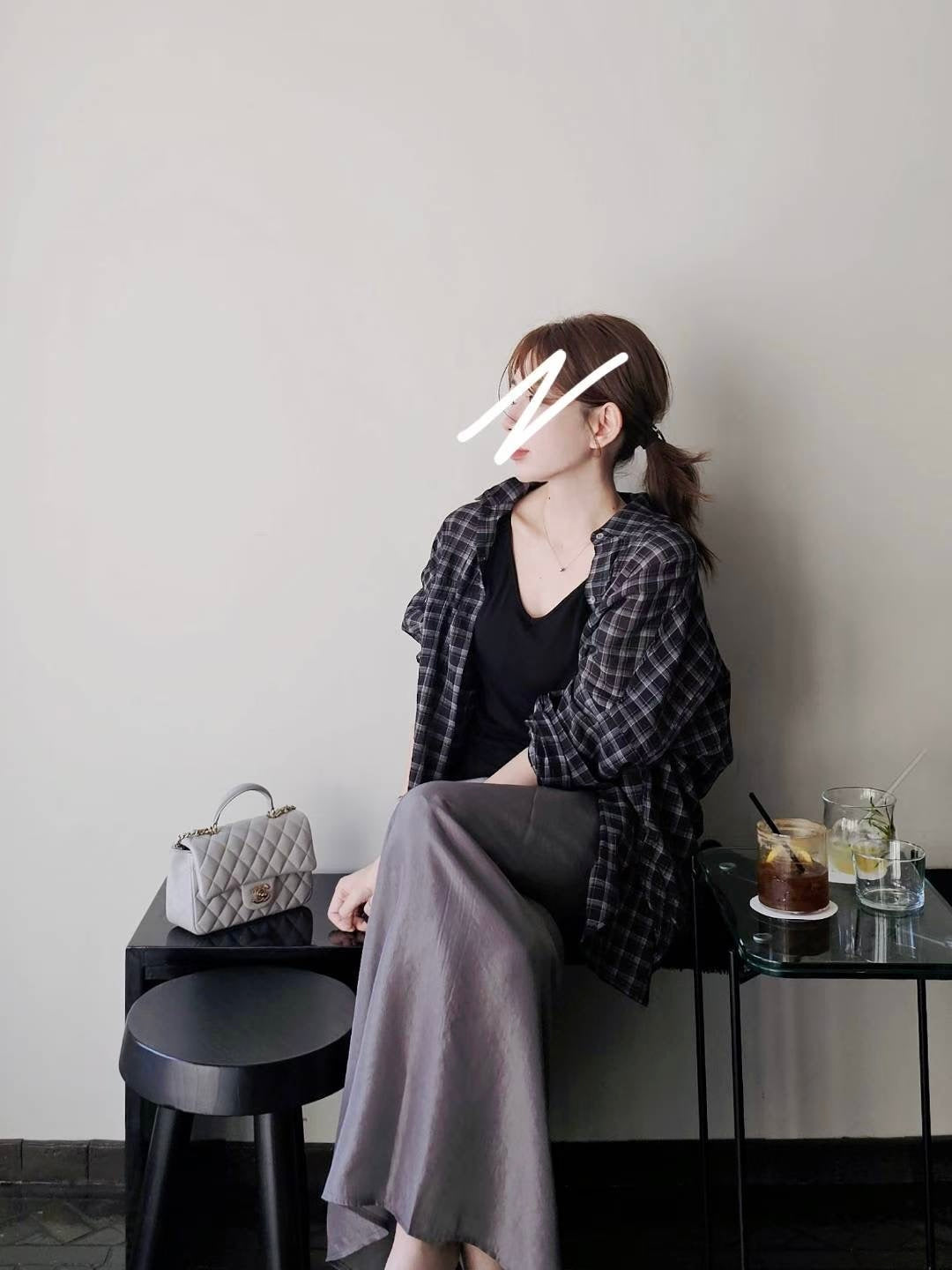 MS50834 Signature lattice wrinkled blouse