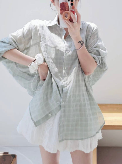 MS50834 Signature lattice wrinkled blouse