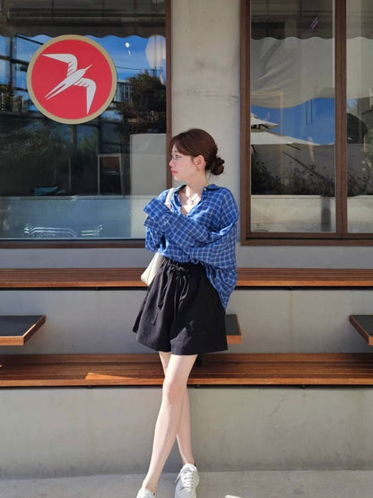 MS50834 Signature lattice wrinkled blouse