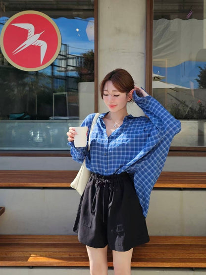 MS50834 Signature lattice wrinkled blouse