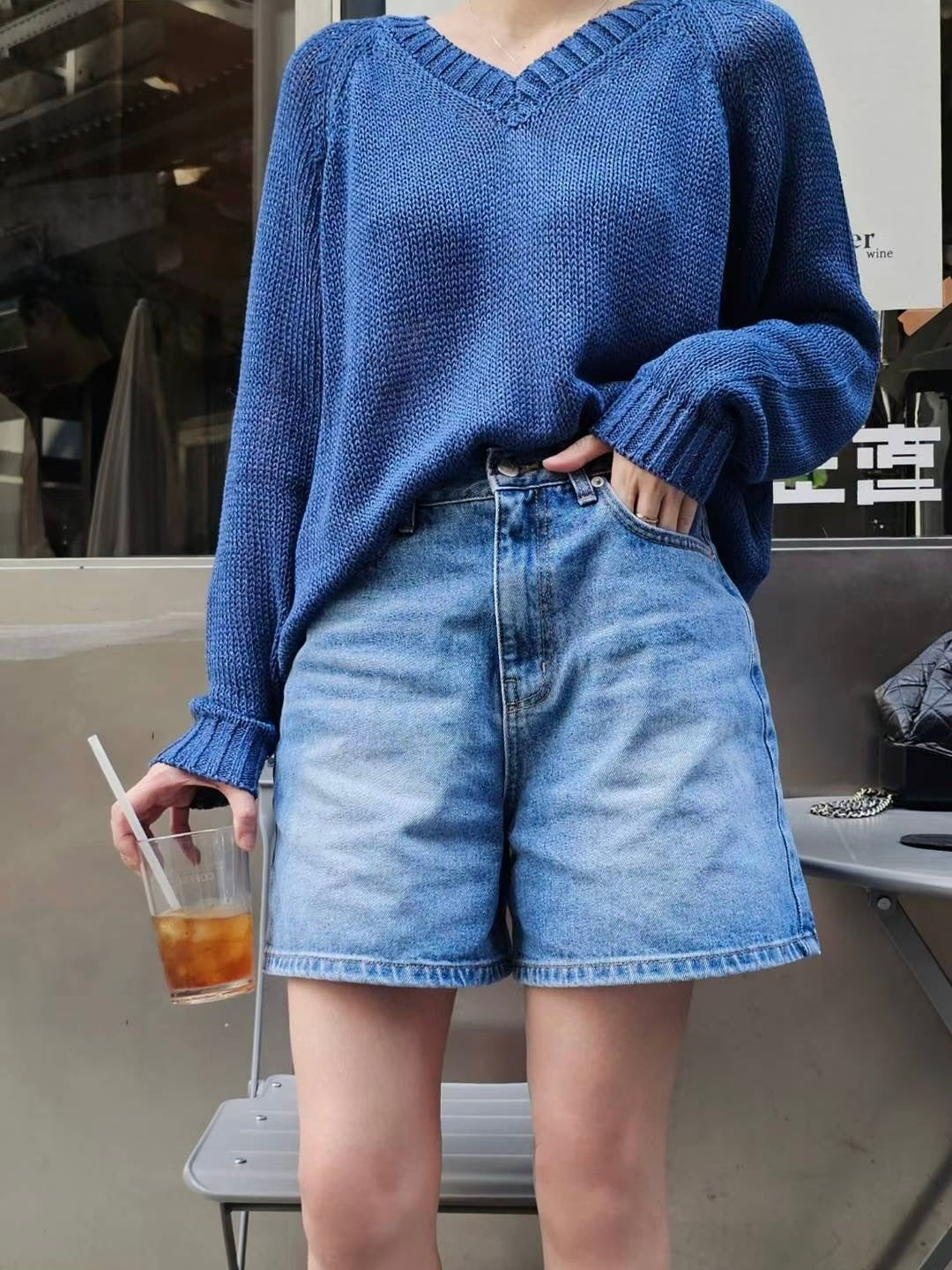 MS50836 Mid length denim shorts