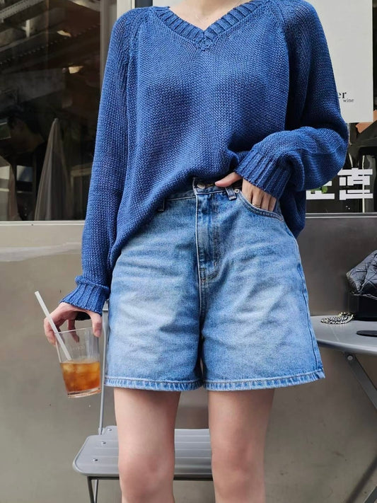 MS50836 Mid length denim shorts