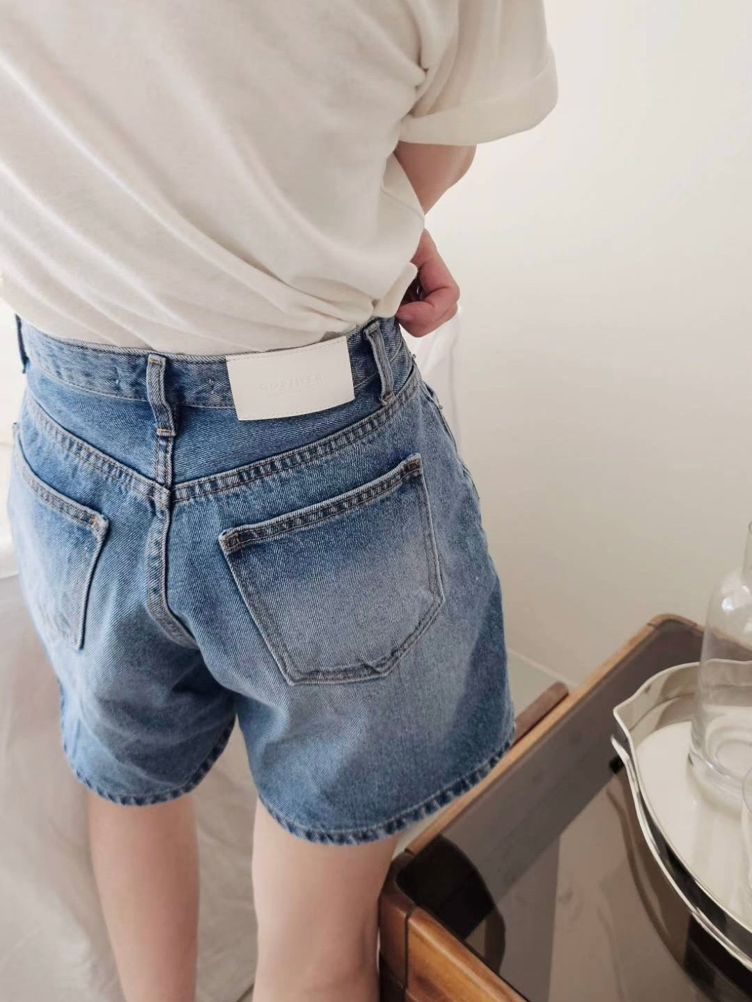 MS50836 Mid length denim shorts