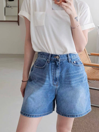 MS50836 Mid length denim shorts