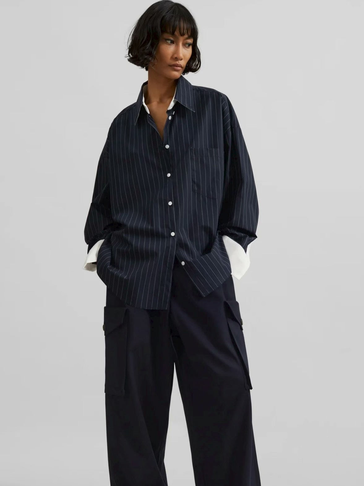 MS50833 Classic oversized stripes blouse