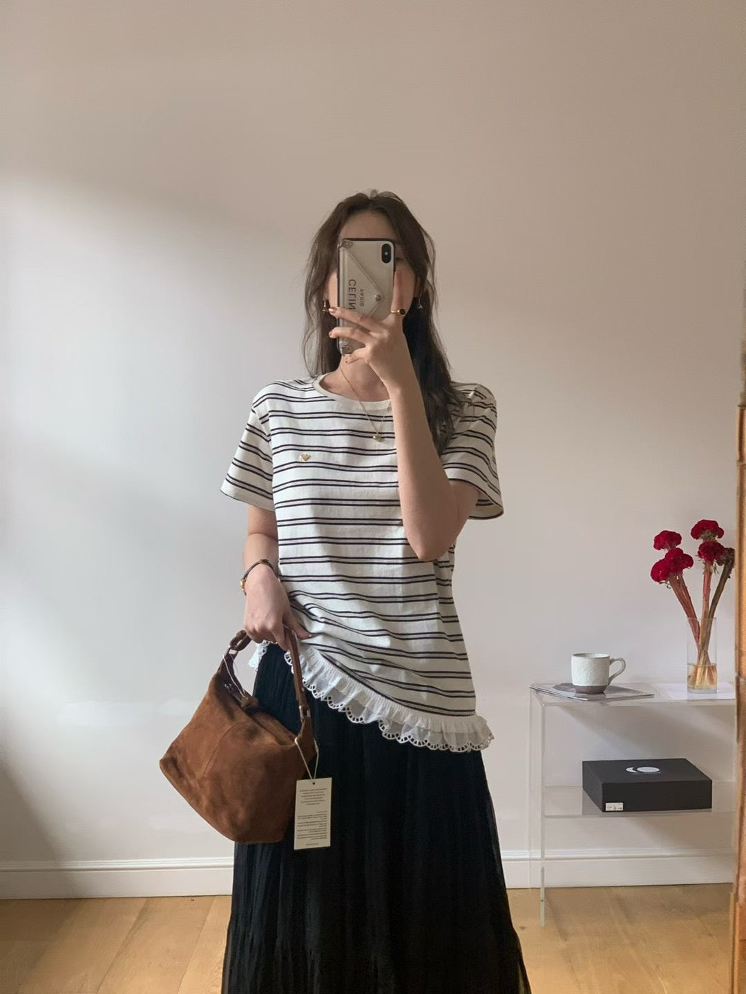 MS50914 Logo stripes lace tee