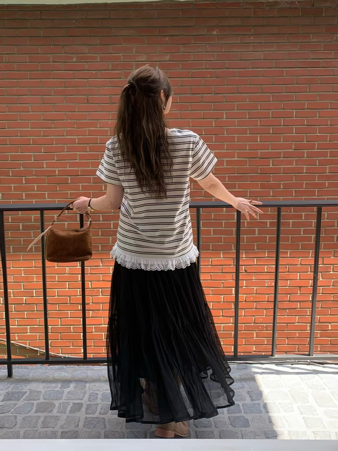MS50914 Logo stripes lace tee