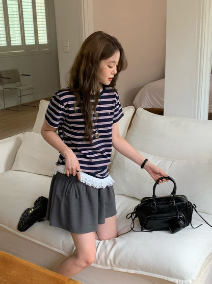 MS50914 Logo stripes lace tee