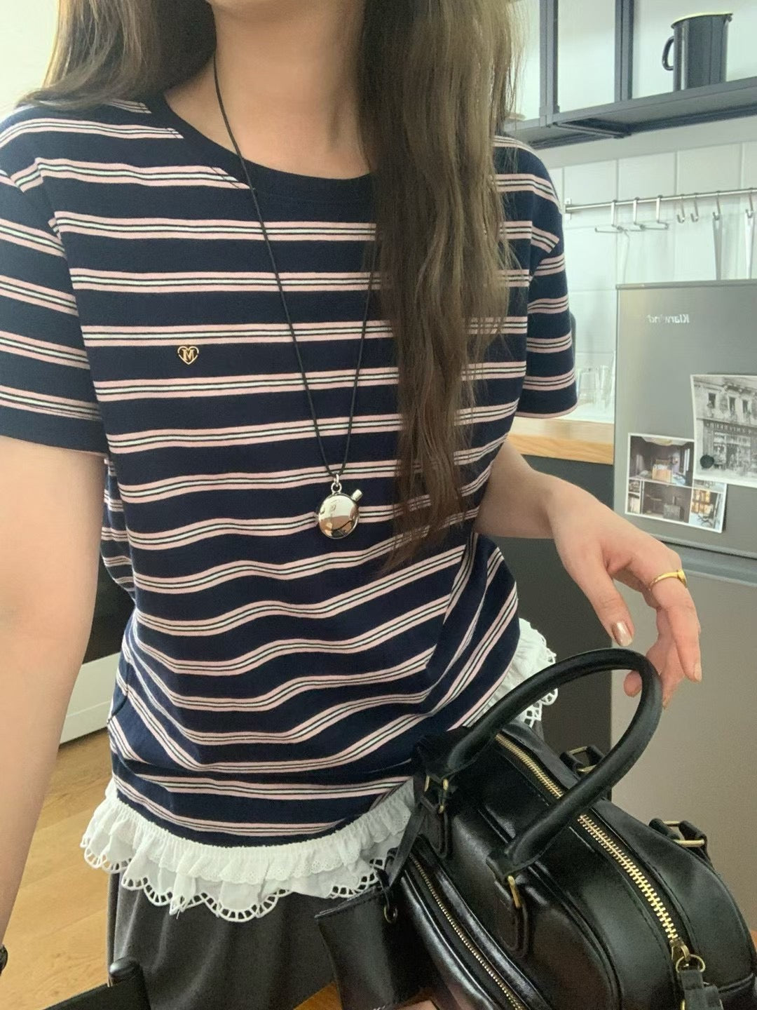 MS50914 Logo stripes lace tee