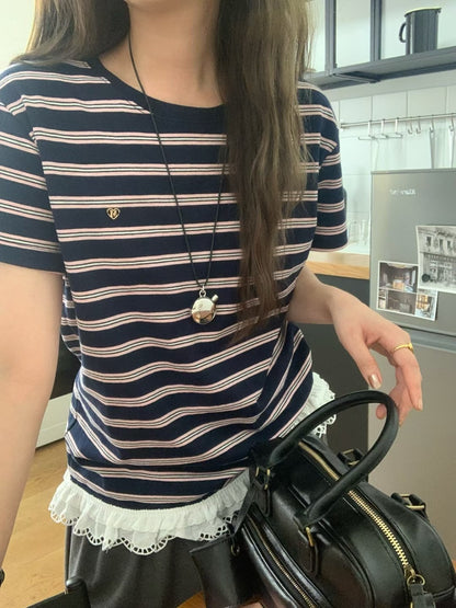 MS50914 Logo stripes lace tee
