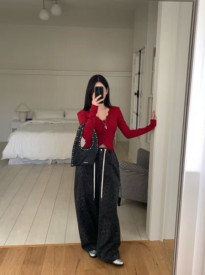 MS50912 V lace long sleeve tee