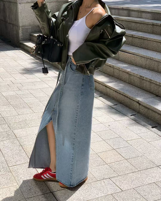 MS50928 Denim maxi skirt