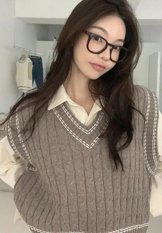 Daily mood brown knit vest