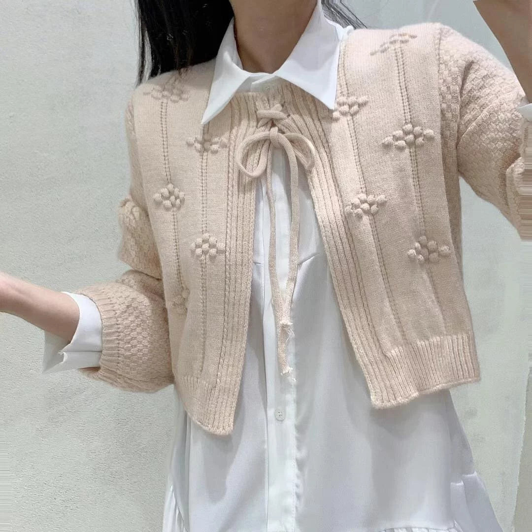 Pink cardigan mix ivory dress