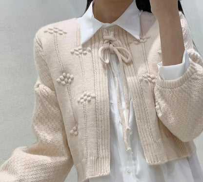Pink cardigan mix ivory dress