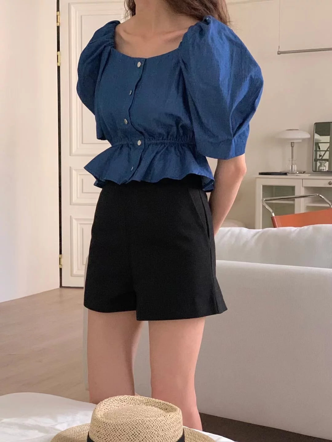 Peplum navy top
