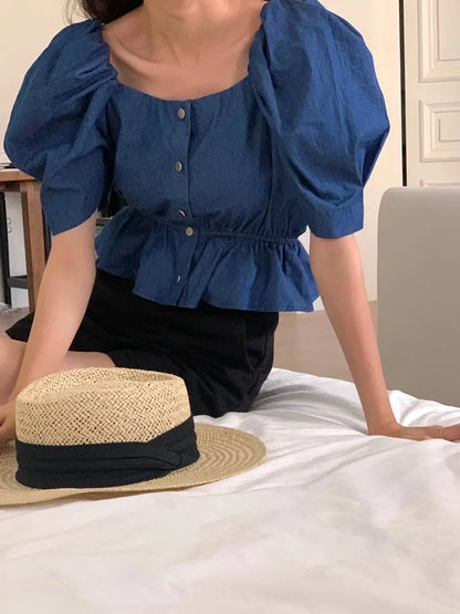 Peplum navy top