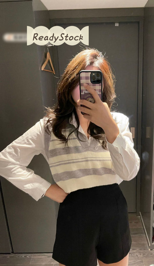 Stripes mix knit top