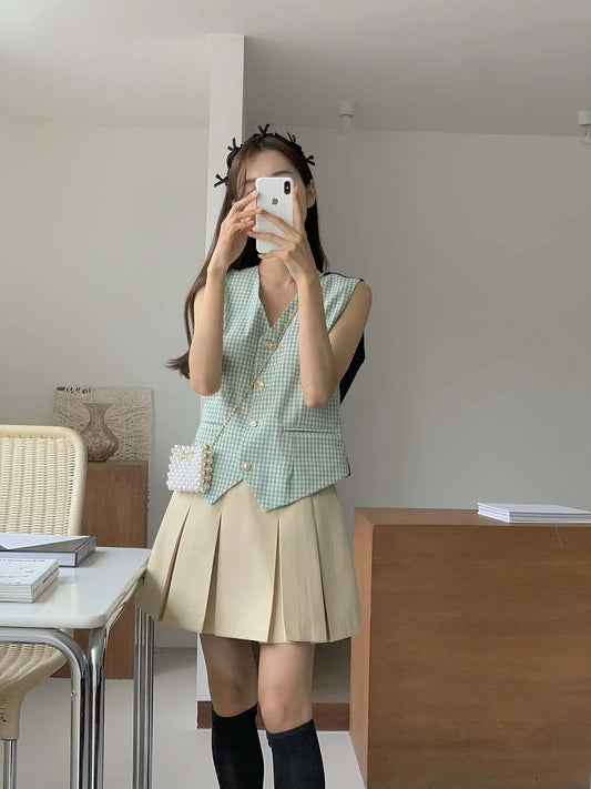 Mint checked vest