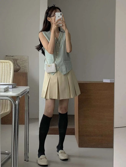 Mint checked vest