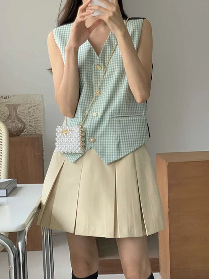 Mint checked vest