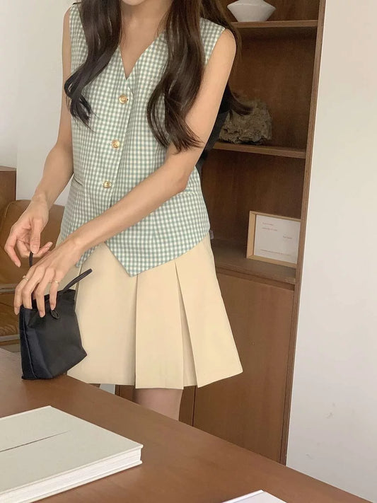 Mint checked vest