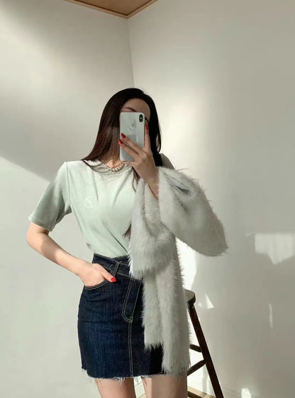 Slit denim skirt