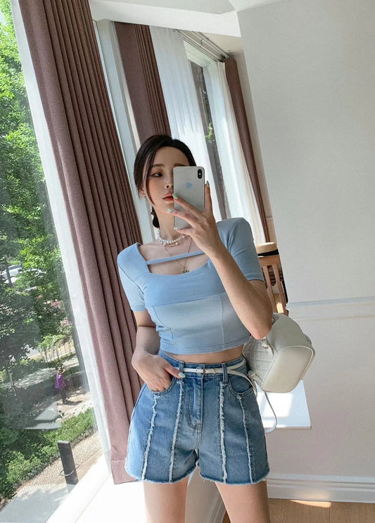 Slit crop tee blue