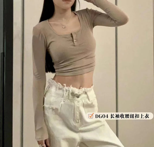 Long sleeve button bratop