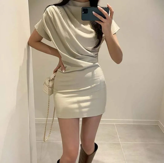 Beige trim mini dress