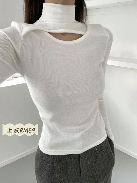 White mock neck top
