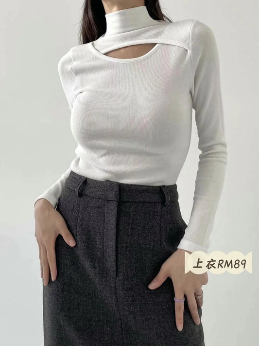 White mock neck top