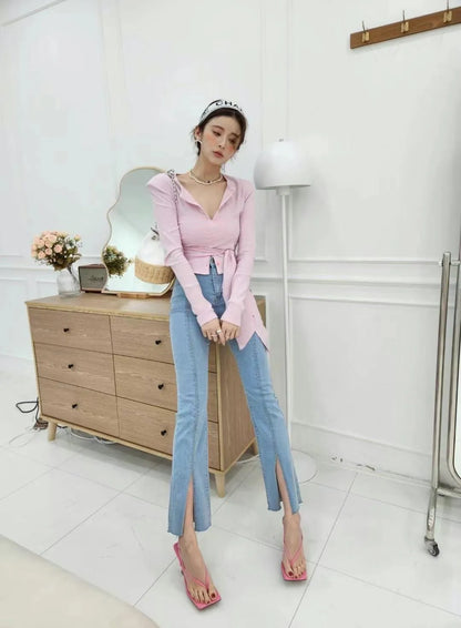 Pinky stripes tie top
