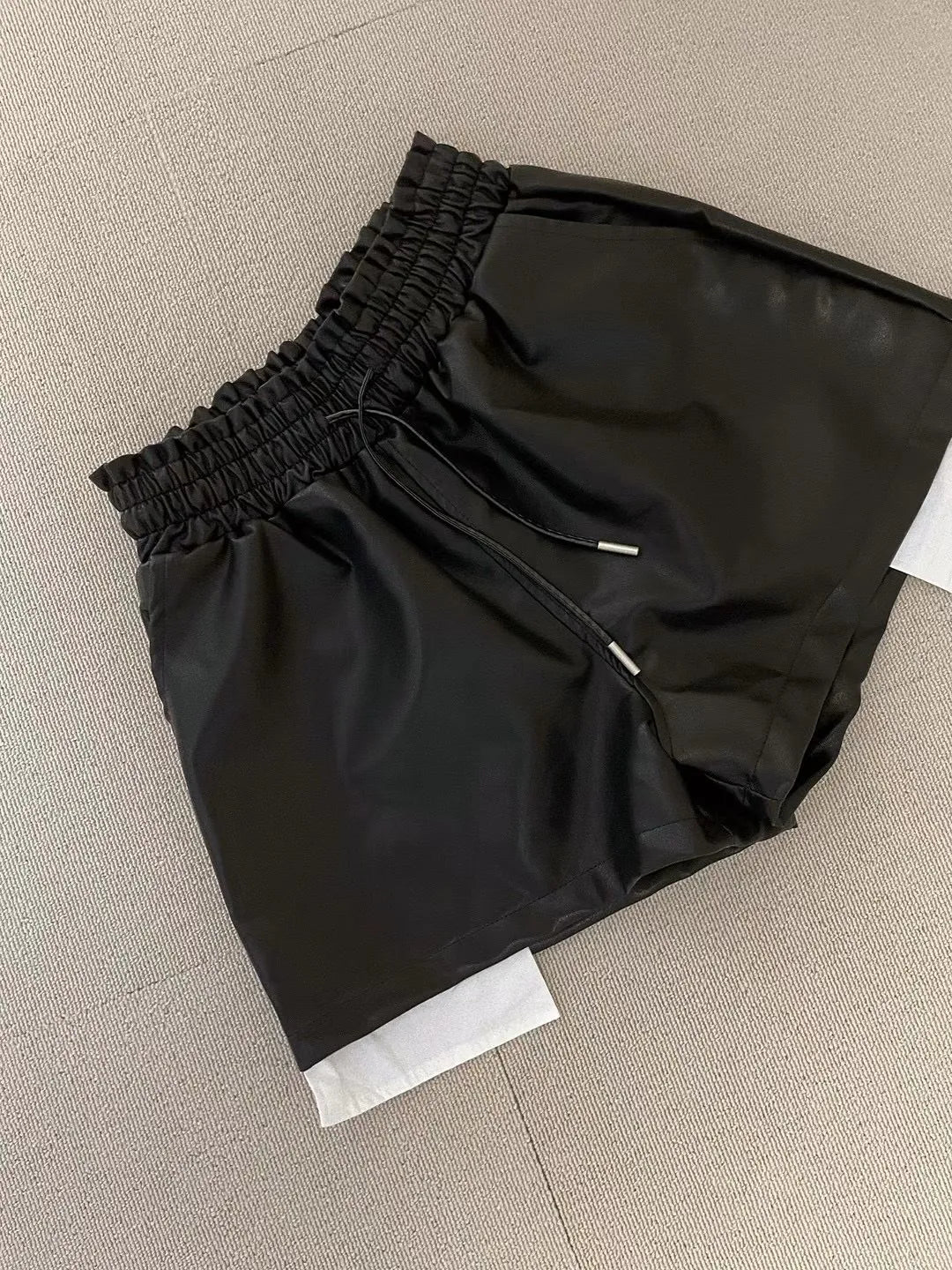 Leather drawstring shorts