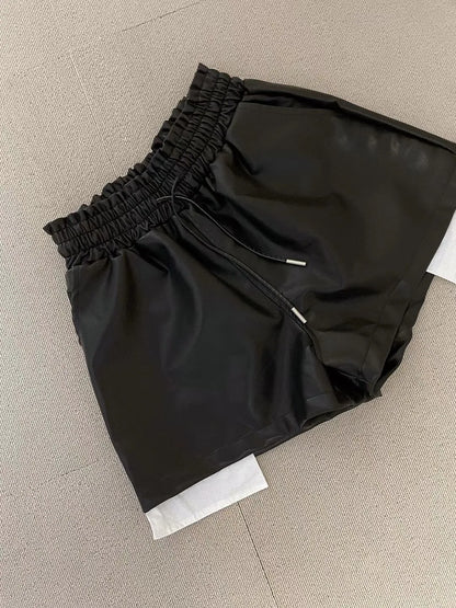 Leather drawstring shorts
