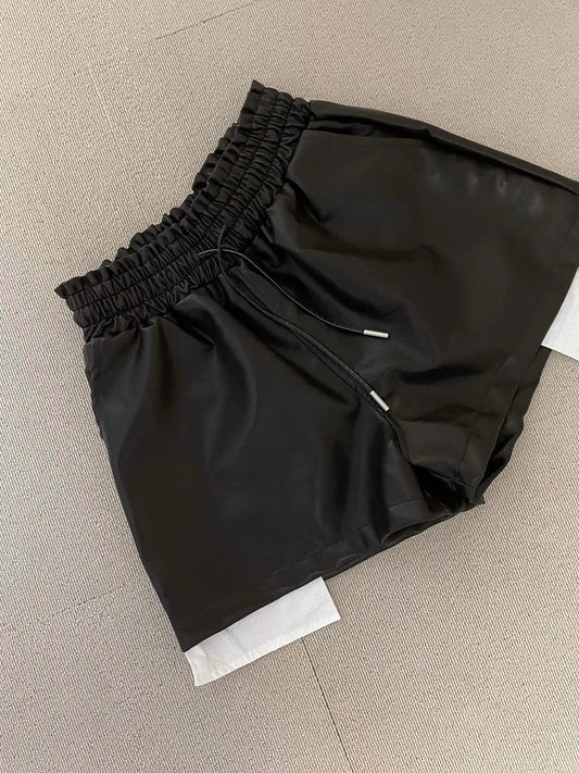 Leather drawstring shorts