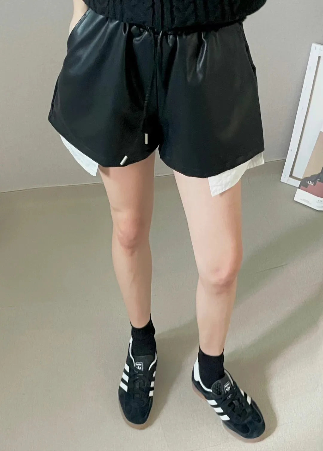 Leather drawstring shorts