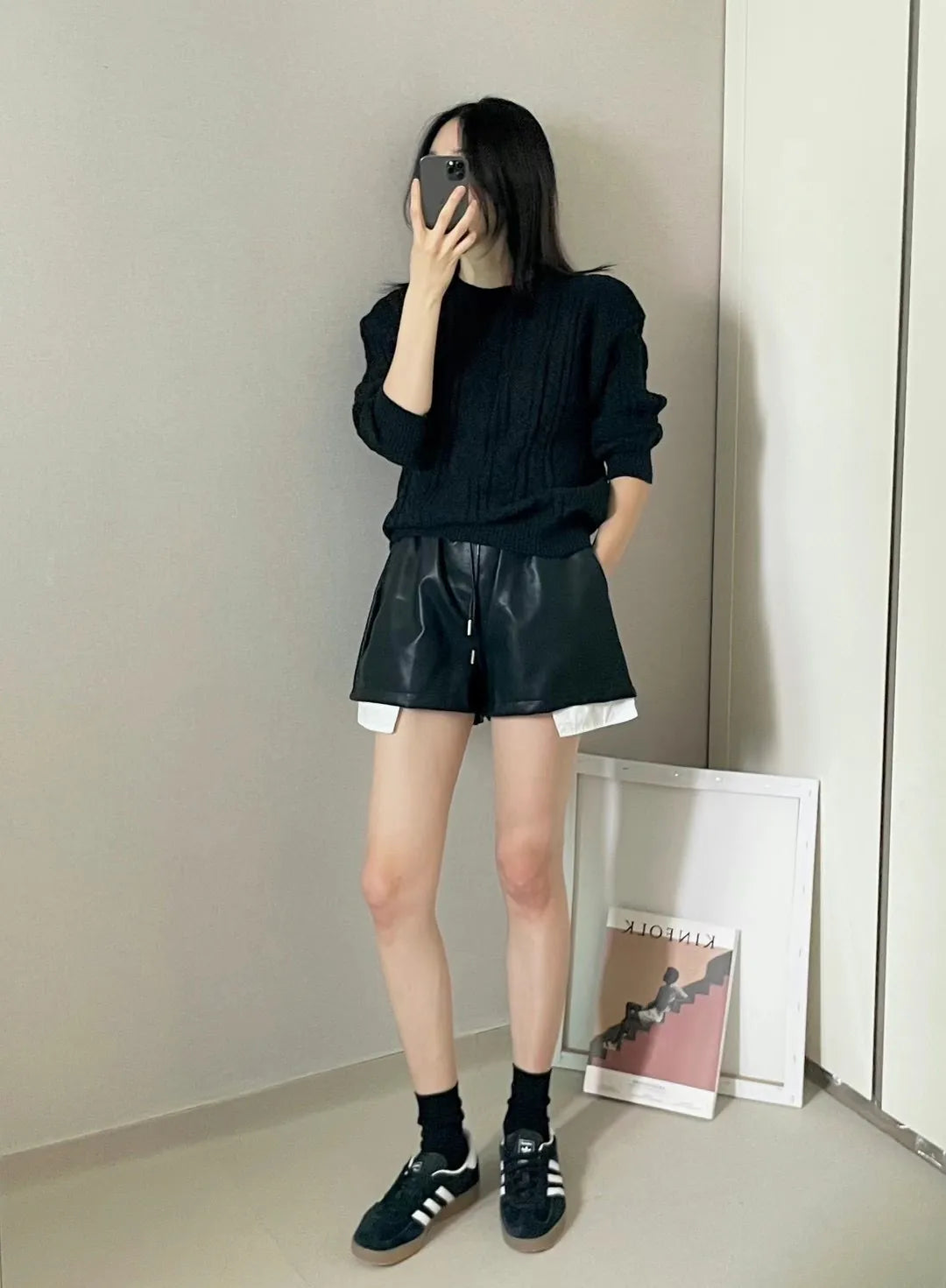 Leather drawstring shorts
