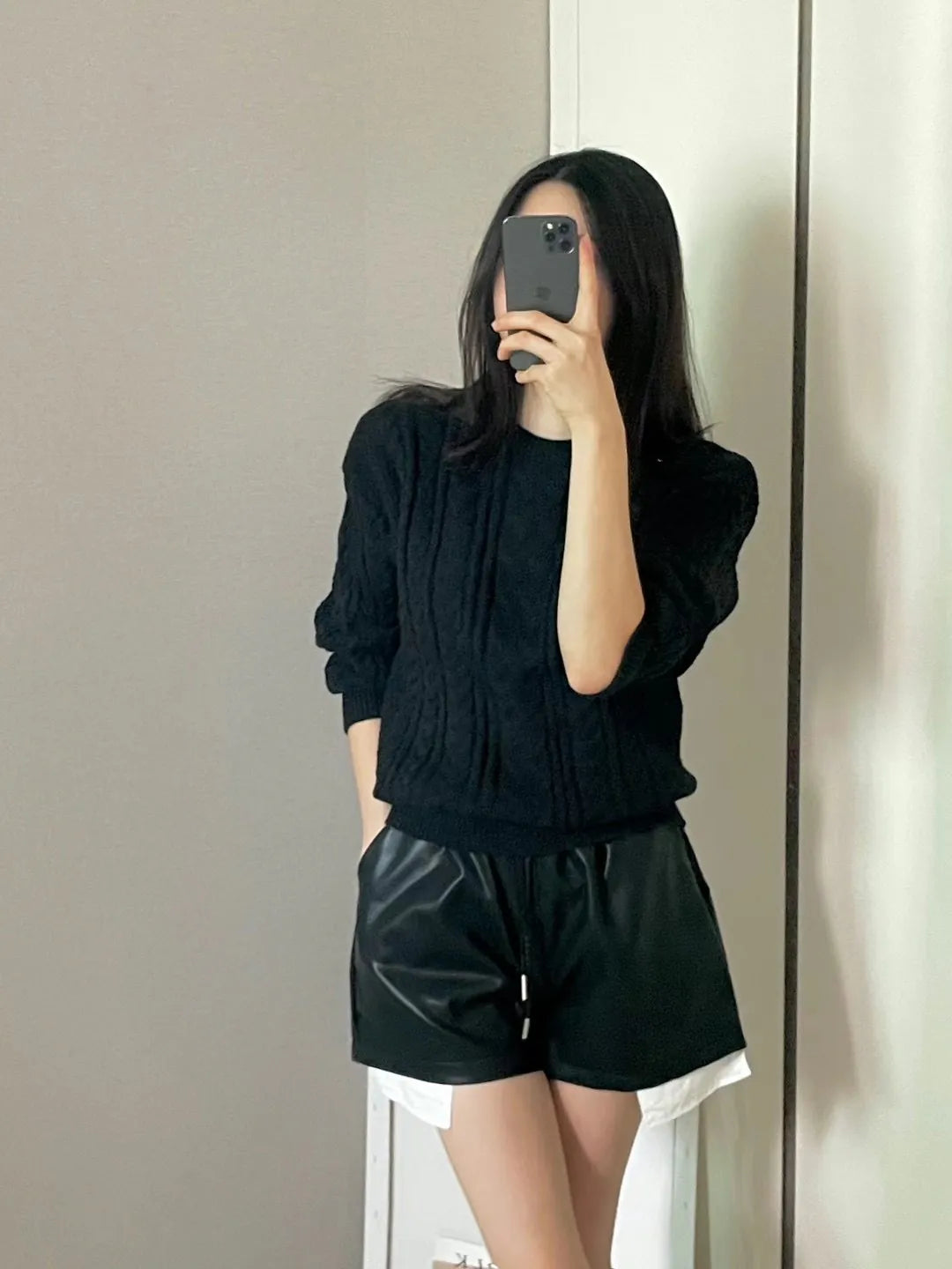 Leather drawstring shorts