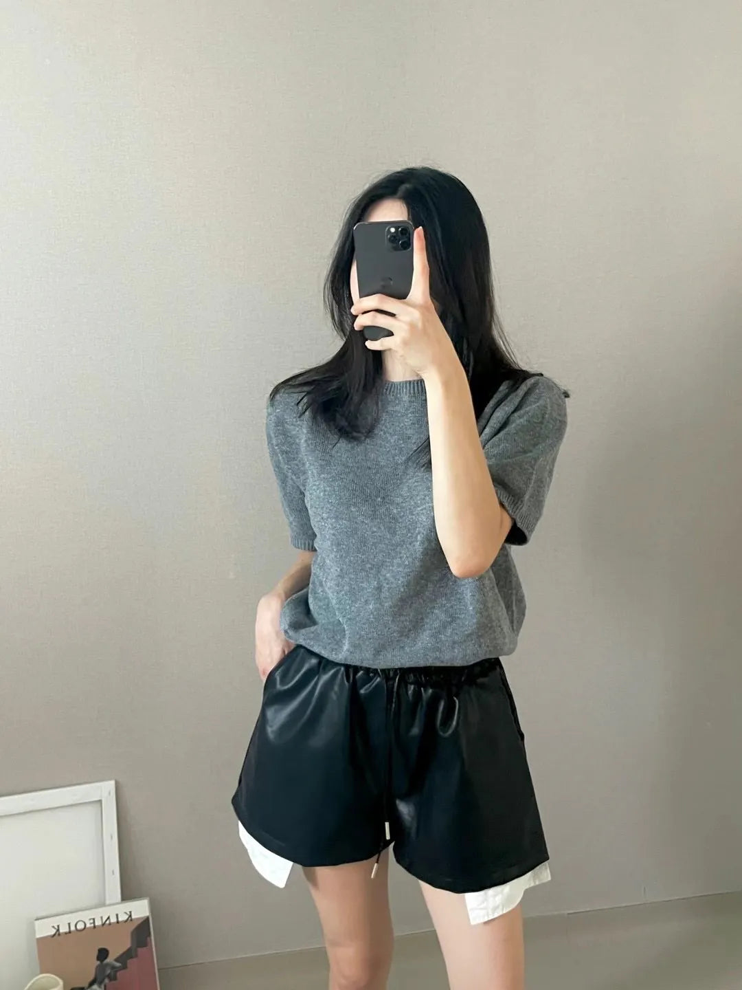 Leather drawstring shorts